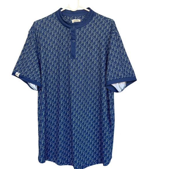 Mantra Shirt Mens XL Blue Wave Print Performance Polo Short Sleeve Sustainable - Picture 1 of 9